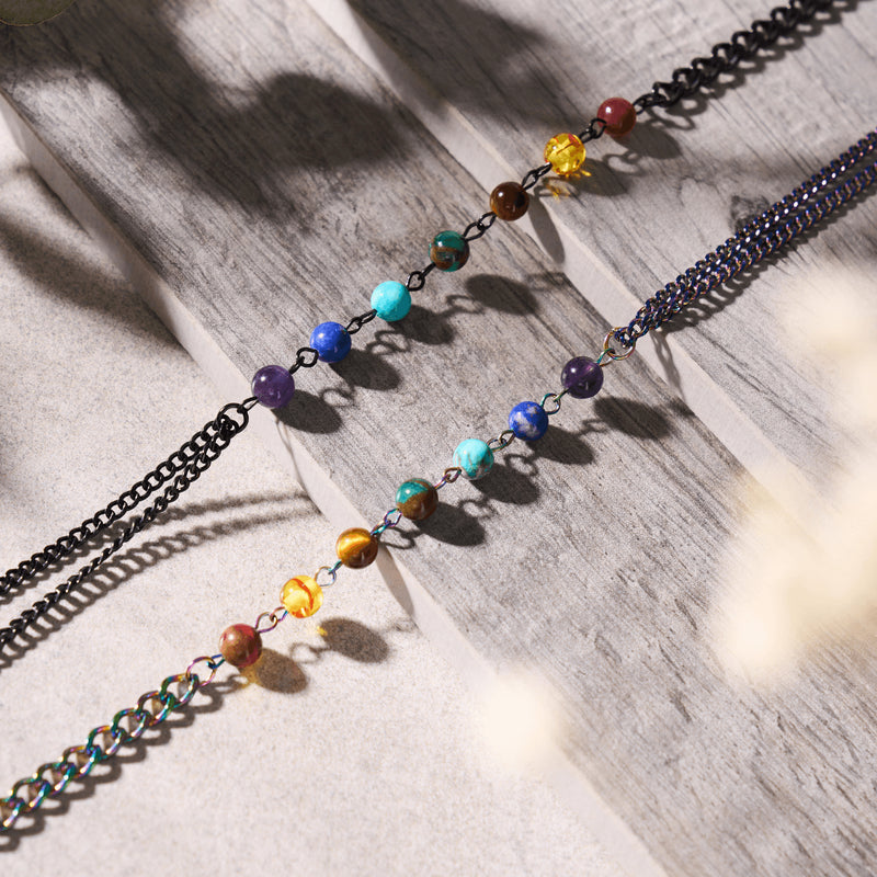 Rainbow Chakra | 7 Gemstone Chain Necklace | Unicorn Silver