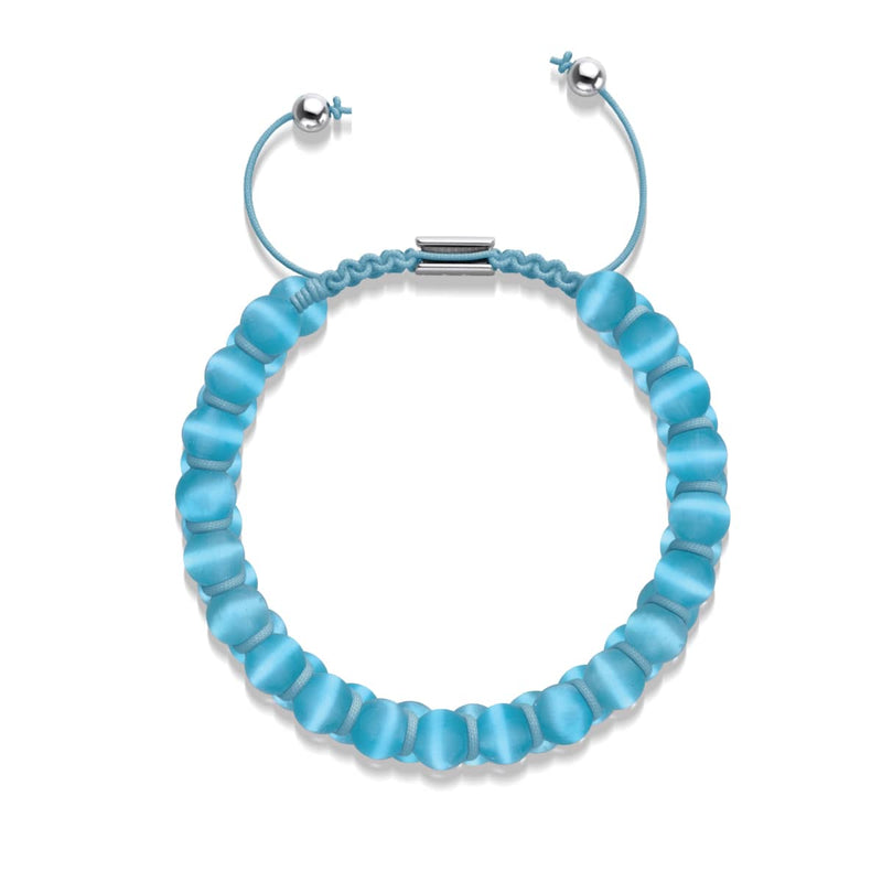 Aigue-marine | Argent | Bracelet double macramé en verre Cheshire