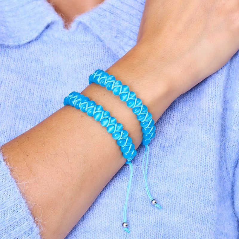 Aigue-marine | Argent | Bracelet double macramé en verre Cheshire