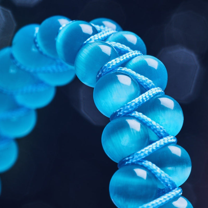 Aigue-marine | Argent | Bracelet double macramé en verre Cheshire