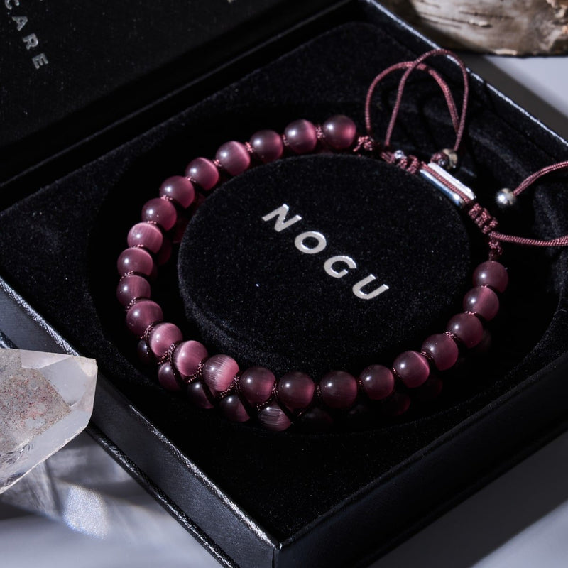 Châtaignier | Argent | Bracelet double macramé en verre Cheshire