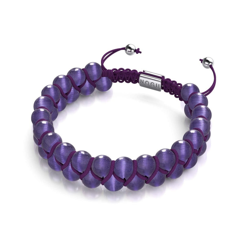Violet | Argent | Bracelet double macramé en verre Cheshire
