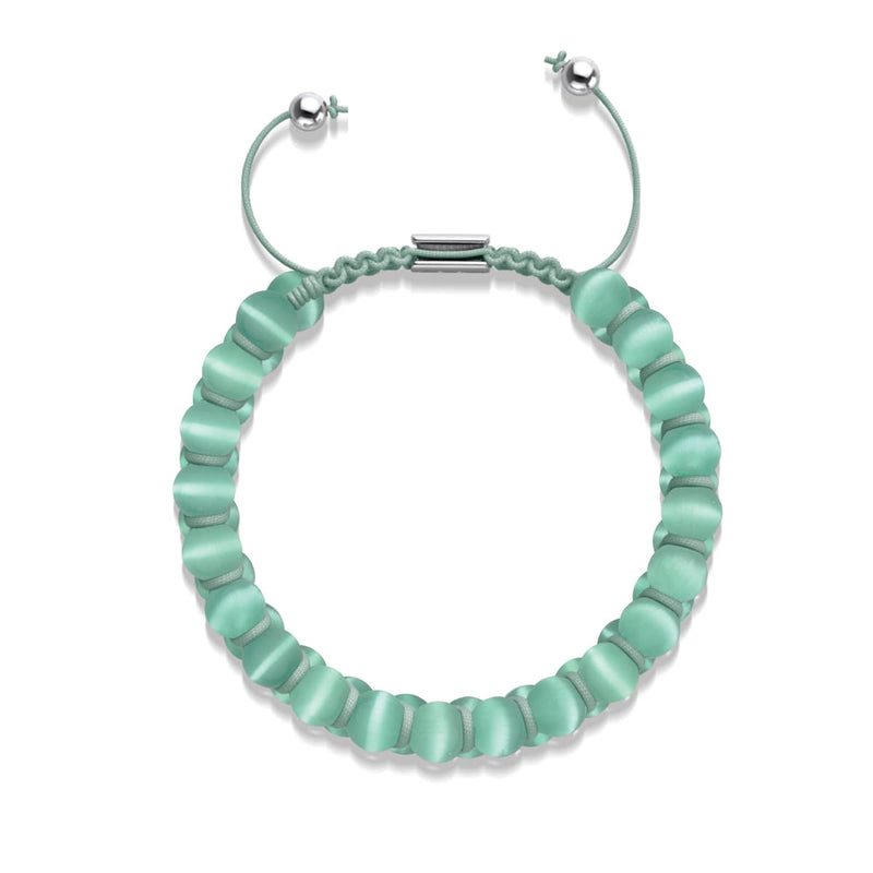Sarcelle | Argent | Bracelet double macramé en verre Cheshire