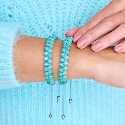Sarcelle | Argent | Bracelet double macramé en verre Cheshire