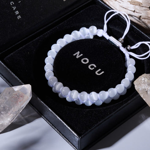Blanc | Argent | Bracelet double macramé en verre Cheshire