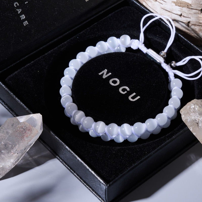 White | Silver | Cheshire Glass Double Macrame Bracelet