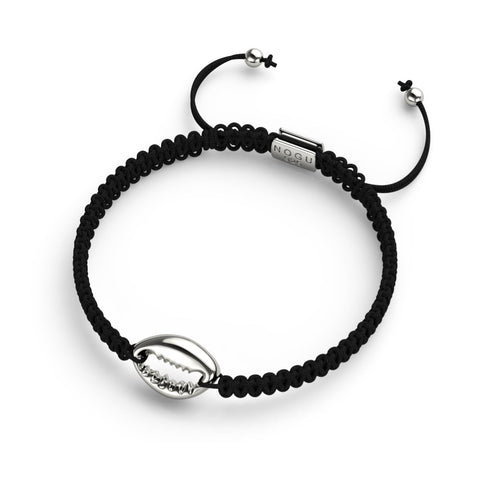 Bracelet macramé noir coquillage cauri | Argent sterling .925