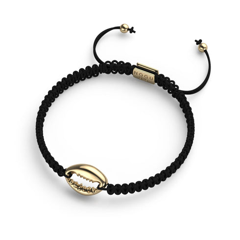 Bracelet macramé noir coquillage cauri | .925 Argent Sterling Or Vermeil