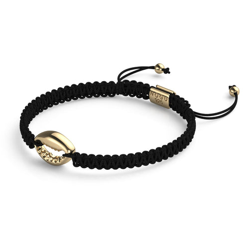 Bracelet macramé noir coquillage cauri | .925 Argent Sterling Or Vermeil
