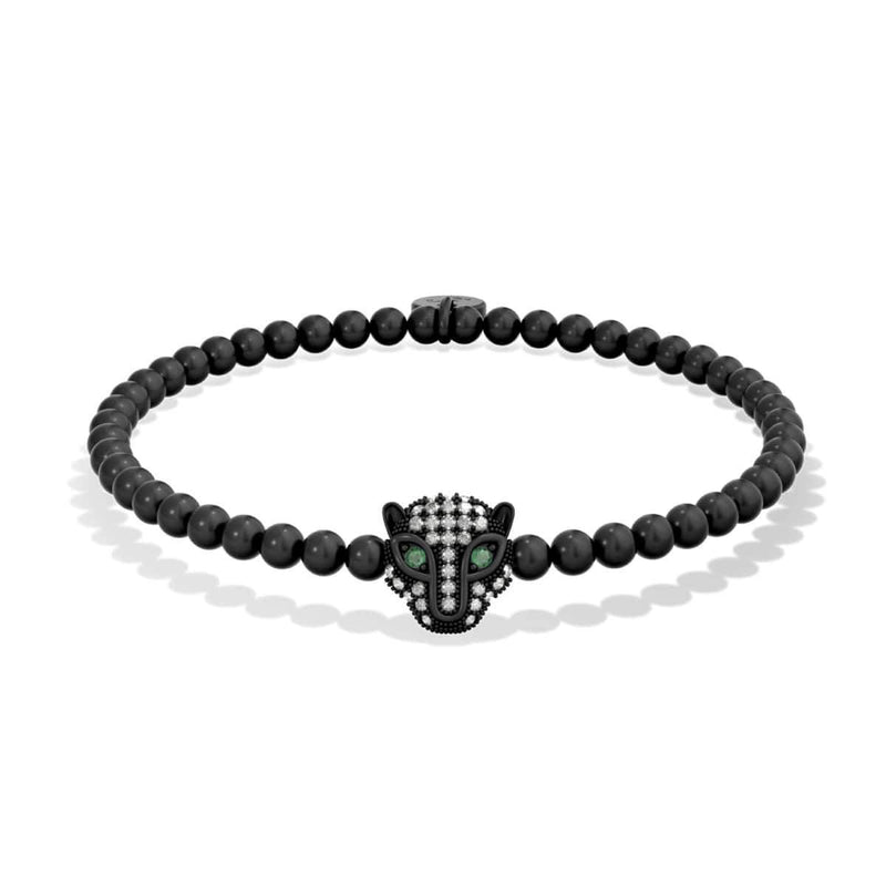 féroce | Bronze à canon | Bracelet chat en cristal