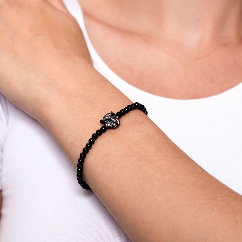 féroce | Bronze à canon | Bracelet chat en cristal