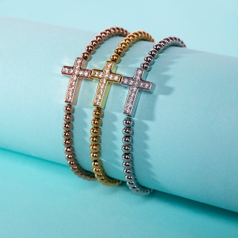 béni | Or 18 carats | Bracelet à breloques croix en cristal