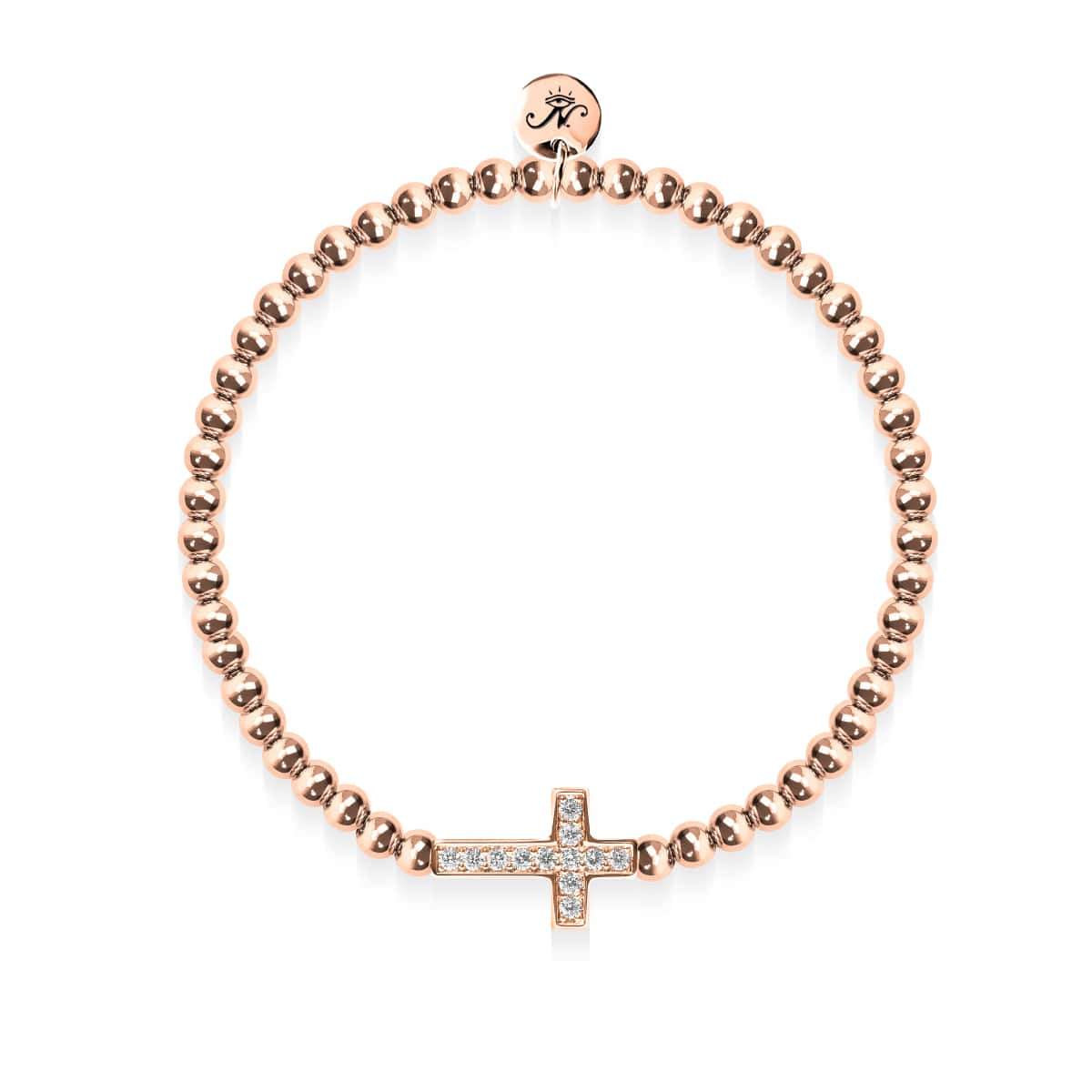 béni | Or rose 18 carats | Bracelet à breloques croix en cristal
