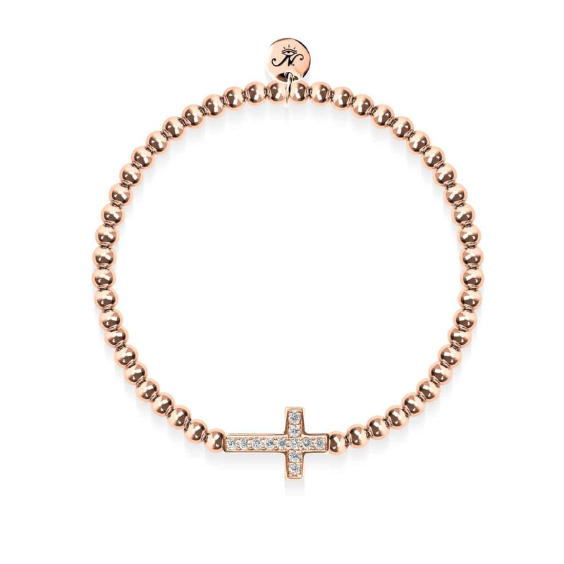 béni | Or rose 18 carats | Bracelet à breloques croix en cristal