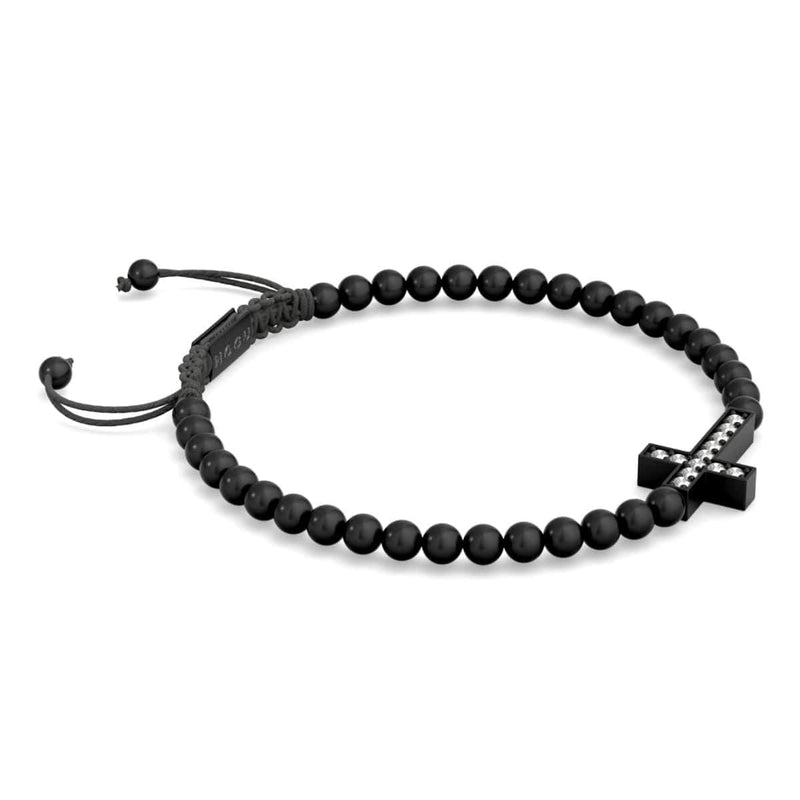 Croix de cristal | Bronze à canon | Noir | Bracelet Charmballa en macramé
