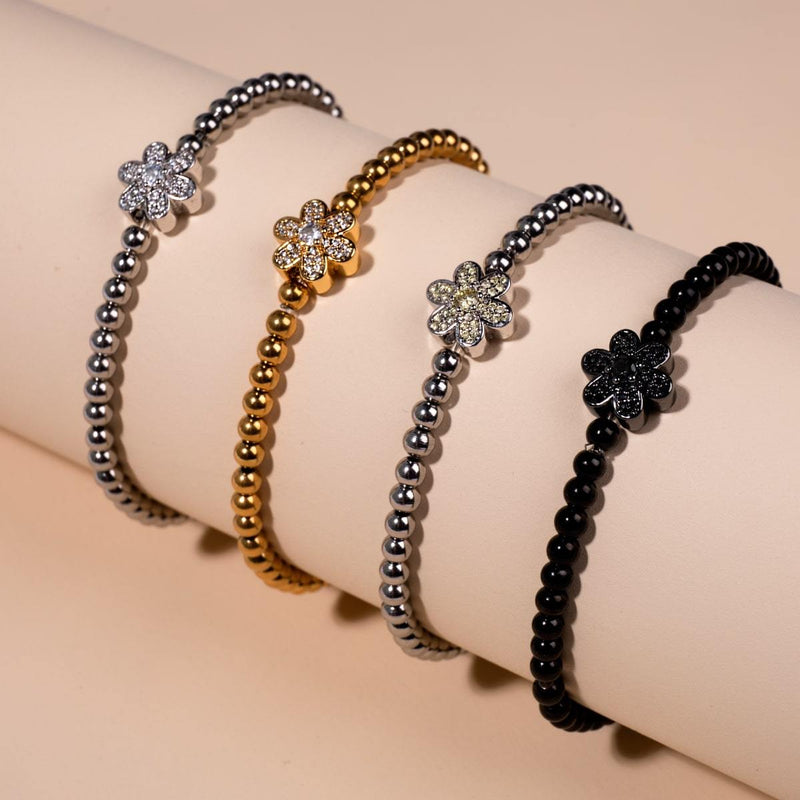 Jonquille | Or 18 carats | Bracelet à breloques en cristal blanc