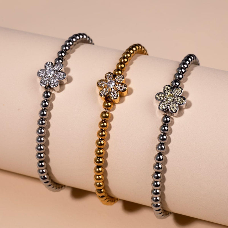 Jonquille | Or 18 carats | Bracelet à breloques en cristal blanc