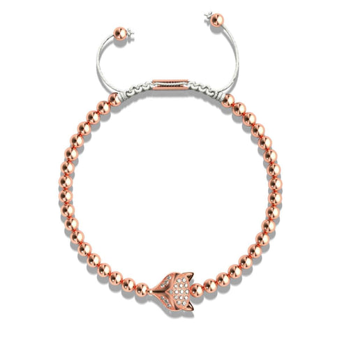 Renard de cristal | Or rose 18 carats | Blanc | Bracelet Charmballa en macramé