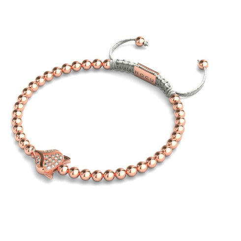 Renard de cristal | Or rose 18 carats | Blanc | Bracelet Charmballa en macramé