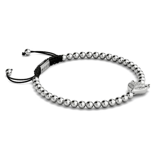Renard de cristal | Argent | Noir | Bracelet Charmballa en macramé