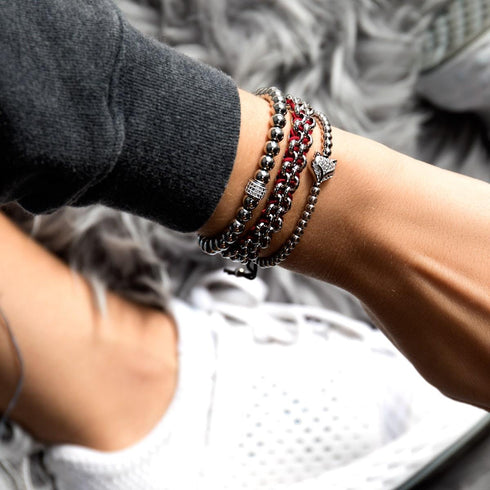 Renard de cristal | Argent | Noir | Bracelet Charmballa en macramé
