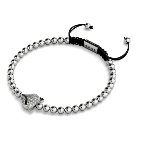 Renard de cristal | Argent | Noir | Bracelet Charmballa en macramé