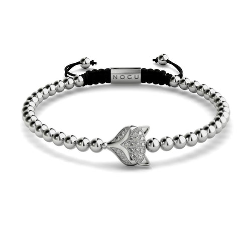 Renard de cristal | Argent | Noir | Bracelet Charmballa en macramé