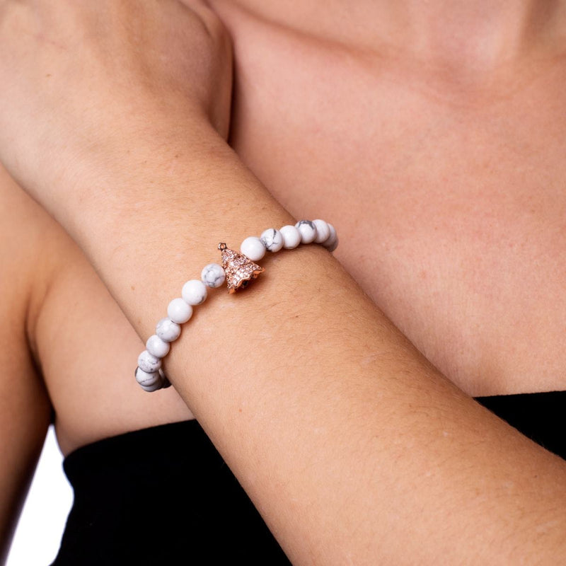 À feuilles persistantes | Or rose 18 carats et howlite | Arbre de vacances en cristal