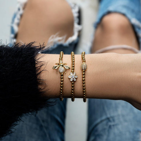 Queen | 18k Gold | Crystal Honeybee Charm Bracelet