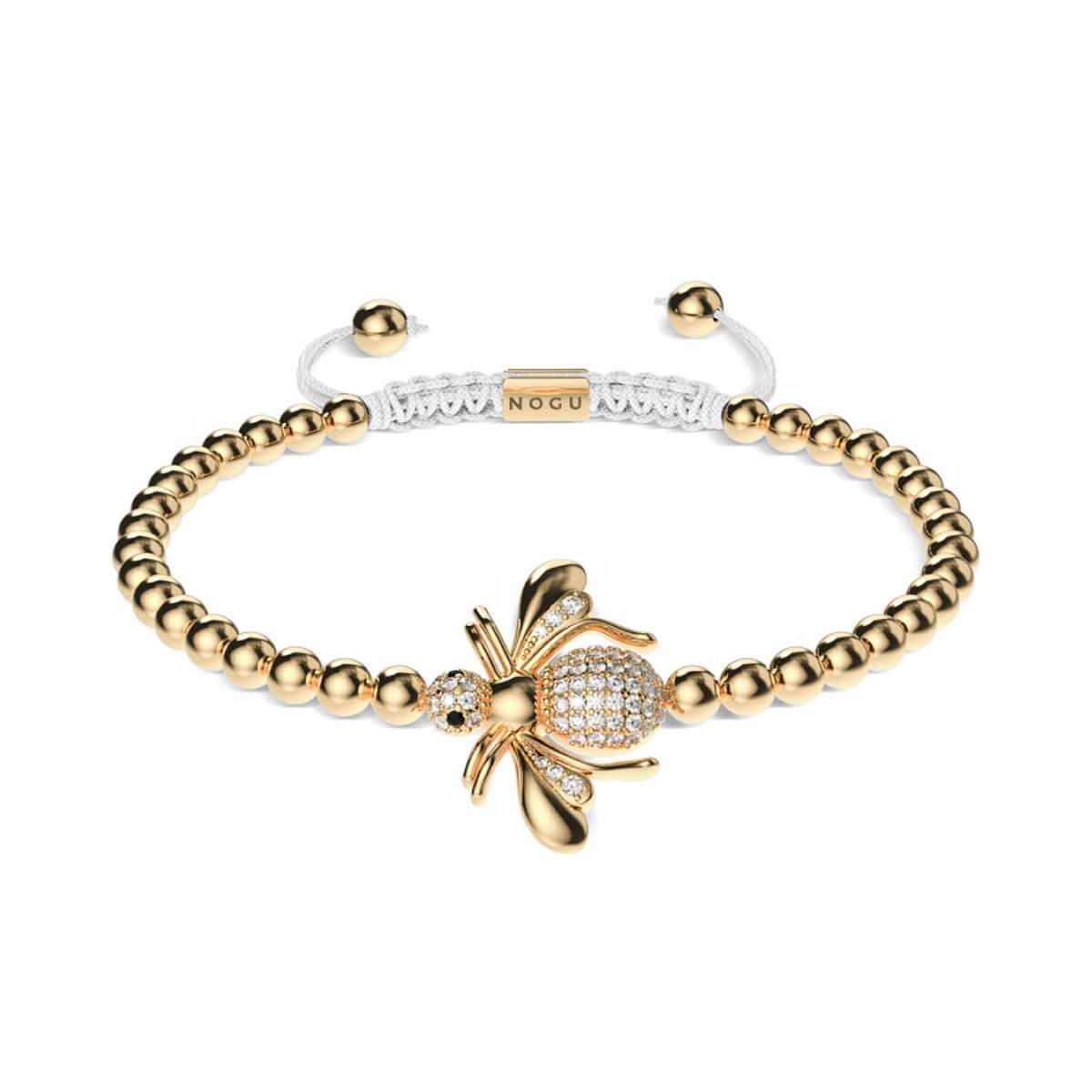 Reine | Or 18 carats | Bracelet Charmballa en cristal d'abeille en macramé