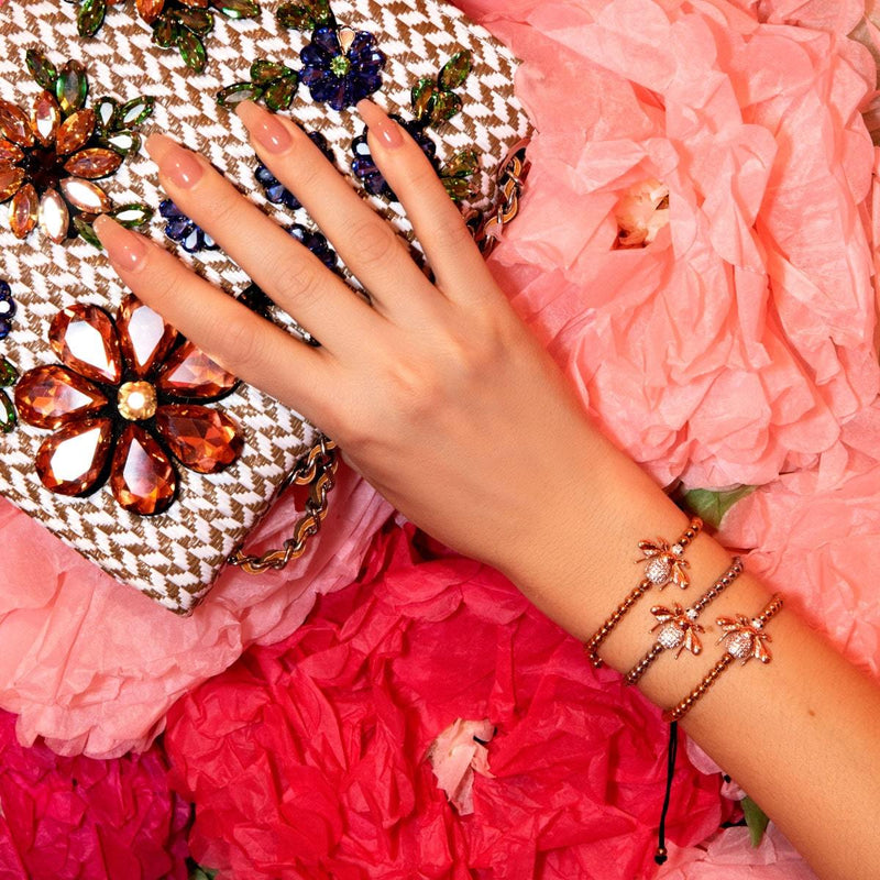 Reine | Or rose 18 carats | Bracelet à breloques abeille en cristal