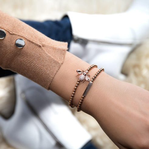 Reine | Or rose 18 carats | Bracelet à breloques abeille en cristal