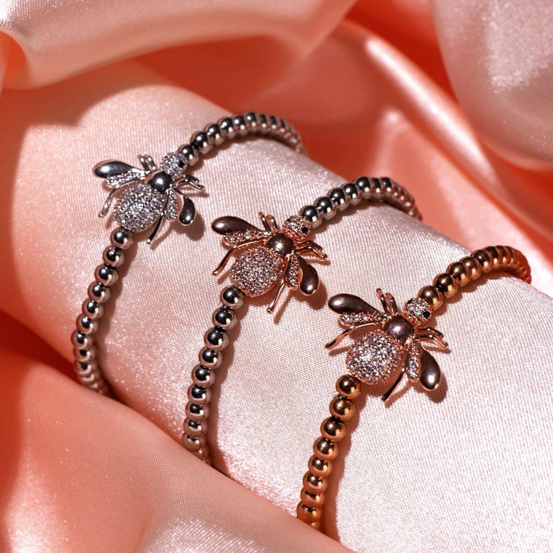 Reine | Or rose 18 carats | Bracelet à breloques abeille en cristal