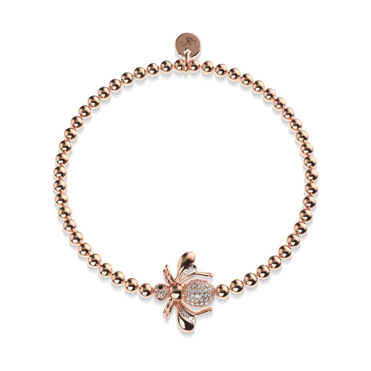 Reine | Or rose 18 carats | Bracelet à breloques abeille en cristal