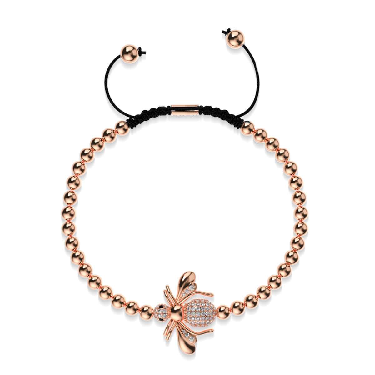 Queen | 18k Rose Gold | Crystal Honeybee Macrame Charmballa Bracelet