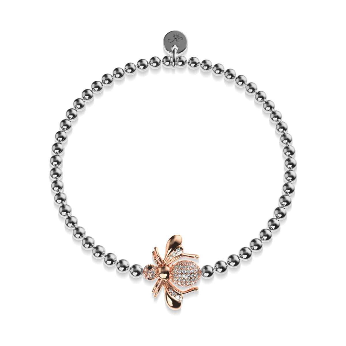 Reine | Or rose 18 carats et argent | Bracelet à breloques abeille en cristal