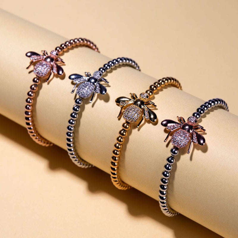 Reine | Or rose 18 carats et argent | Bracelet à breloques abeille en cristal