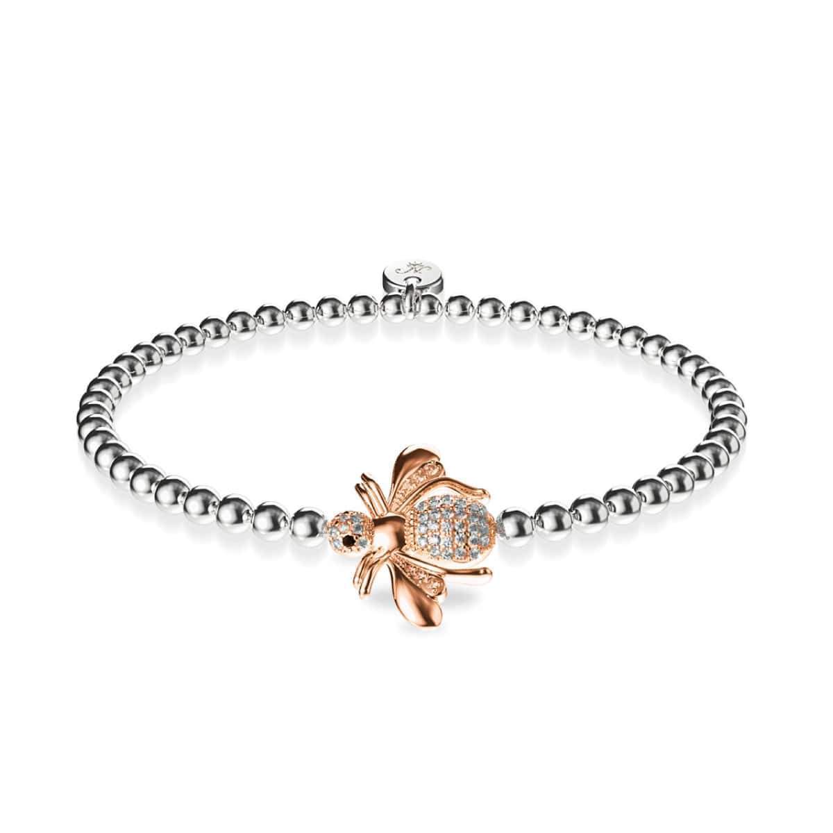 Reine | Or rose 18 carats et argent | Bracelet à breloques abeille en cristal