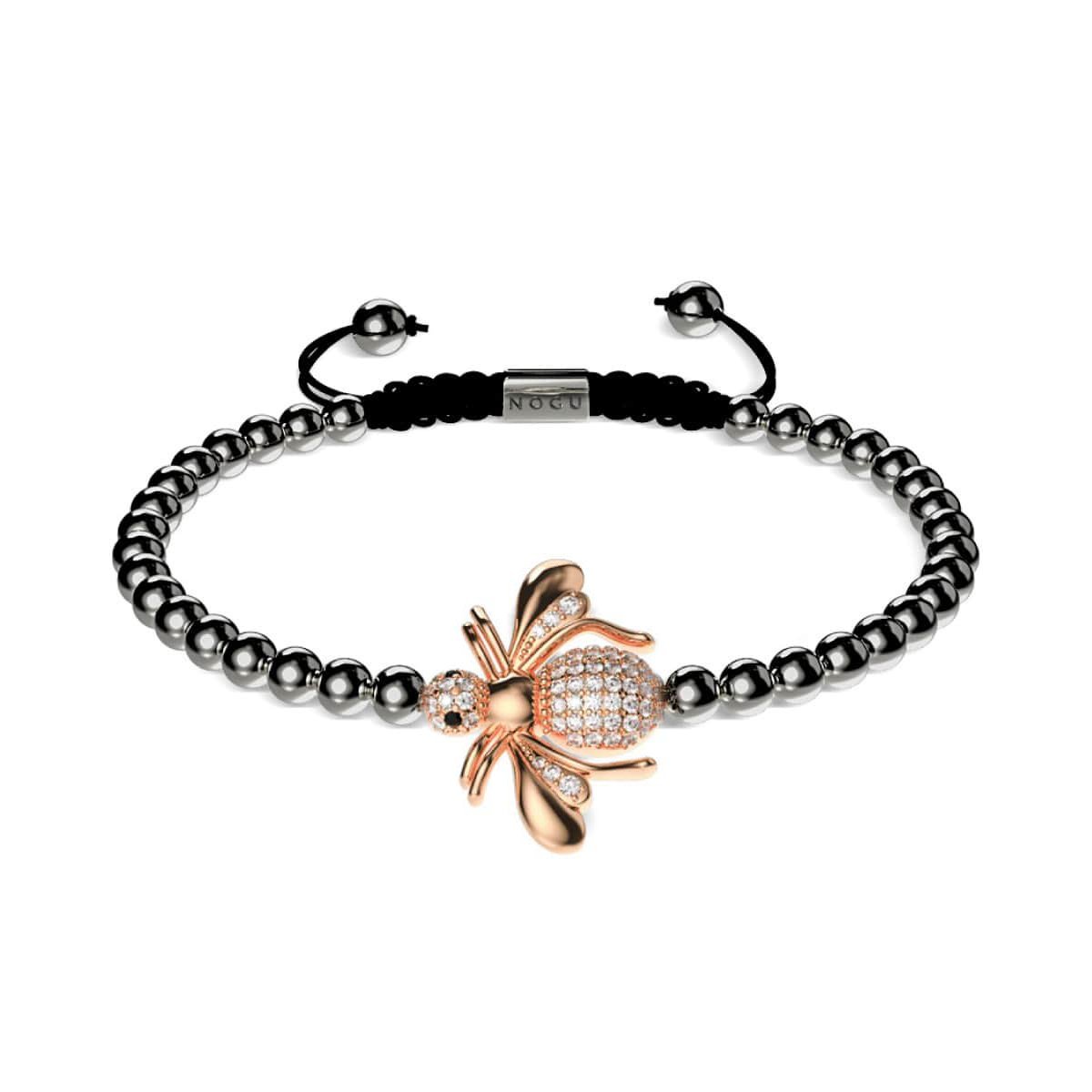 Queen | Gunmetal & 18k Rose Gold | Crystal Honeybee Macrame Charmballa Bracelet