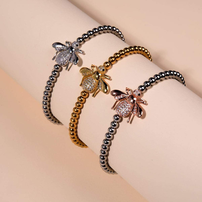 Reine | Argent | Bracelet à breloques abeille en cristal
