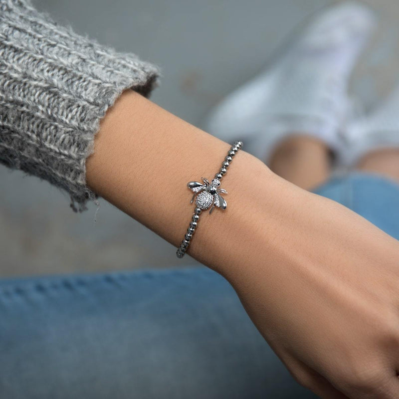 Reine | Argent | Bracelet à breloques abeille en cristal