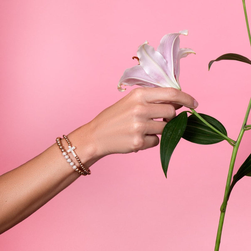 Or rose 18 carats | Bracelet Gala Pavé de Cristaux | Blanc