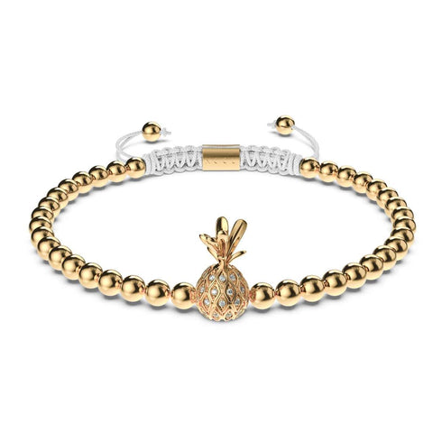 Pina colada | Or 18 carats | Blanc | Ananas Cristal | Bracelet Charmballa en macramé