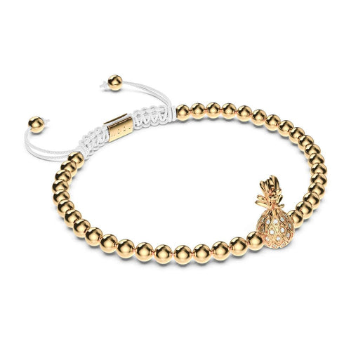 Pina colada | Or 18 carats | Blanc | Ananas Cristal | Bracelet Charmballa en macramé