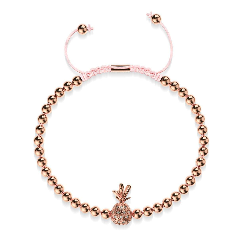 Pina Colada | 18k Rose Gold | Pink | Crystal Pineapple | Macrame Charmballa Bracelet