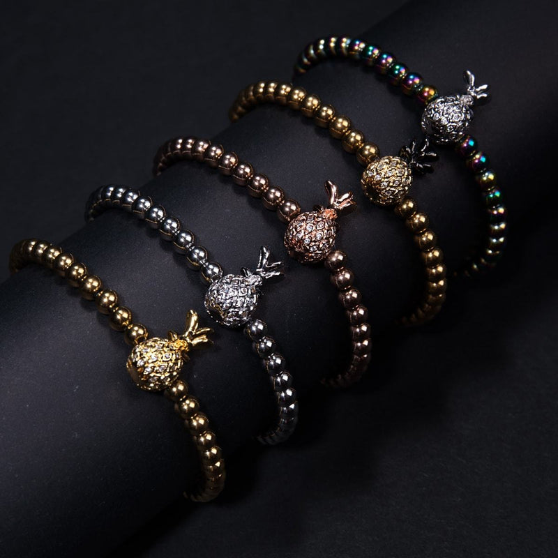 Piña Colada | Gunmetal & 18k Gold | Crystal Pineapple Bracelet