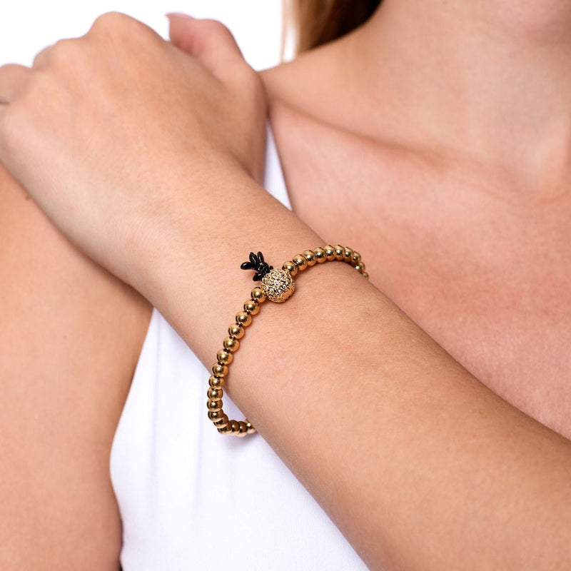 Piña Colada | Gunmetal & 18k Gold | Crystal Pineapple Bracelet