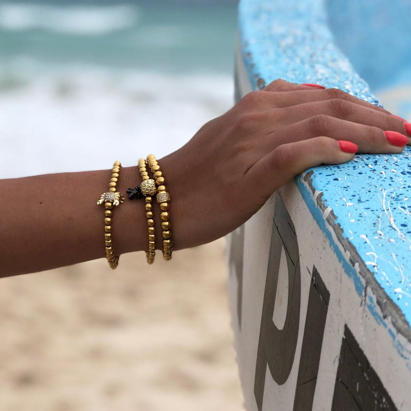 Piña Colada | Gunmetal & 18k Gold | Crystal Pineapple Bracelet
