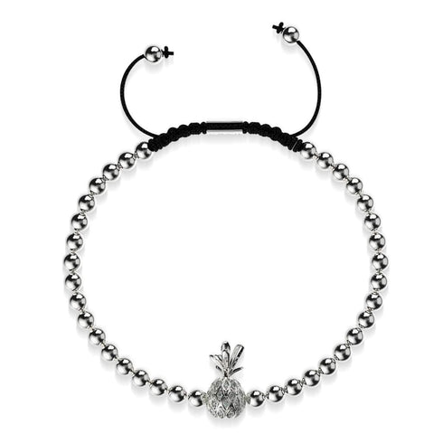 Pina colada | Argent | Noir | Ananas Cristal | Bracelet Charmballa en macramé