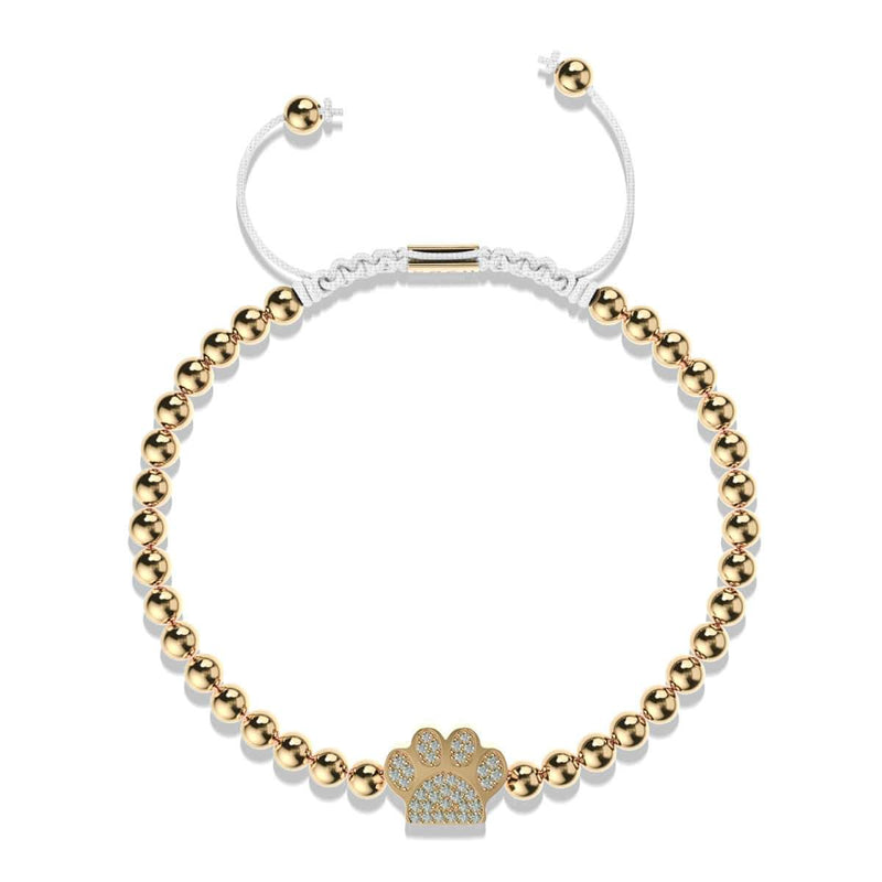 patte | Or 18 carats | Blanc | Impression de chiot en cristal | Bracelet Charmballa en macramé